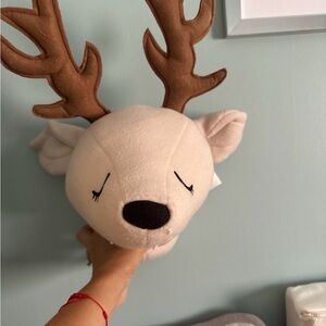 Plush Deer Head Wall Decor - Cream and Brown